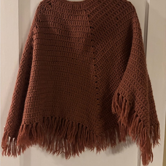 Vintage Brown Fringed Poncho - Picture 1 of 4